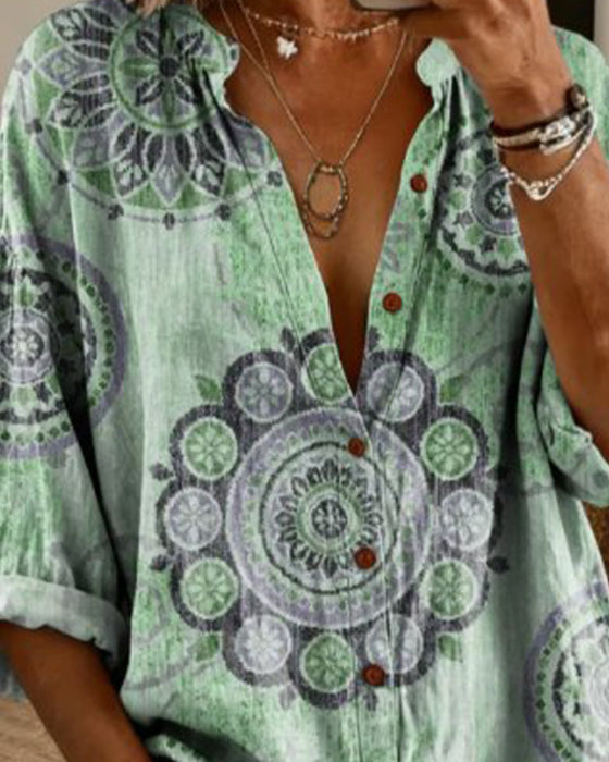 Mandala Pattern Drop Shoulder Sleeve Shirt