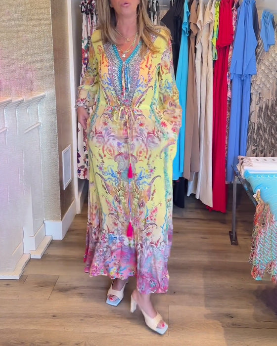 Long sleeve printed resort dress