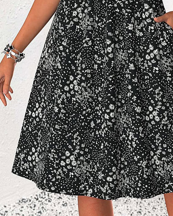 Square Neck Floral A-Line Dress