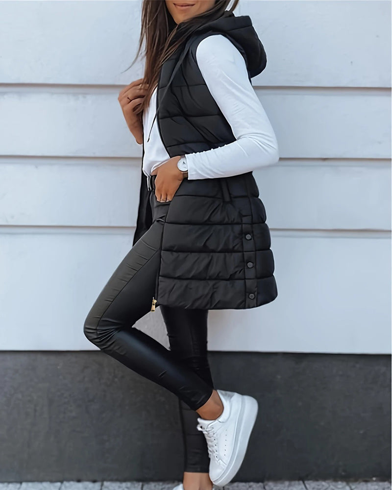 Hooded Mid-Length Vest Coat