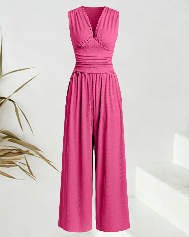 Solid Ribbed Sleeveless Jumpsuit