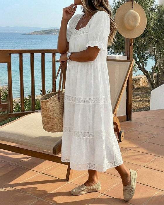 Square Neck Lace Patchwork Dress