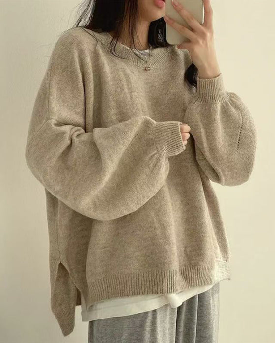 Crew Neck Side Slit Pullover