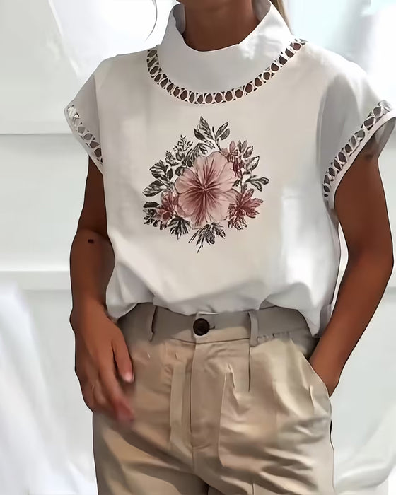 Half Turtleneck Sleeveless Hollow T-Shirt