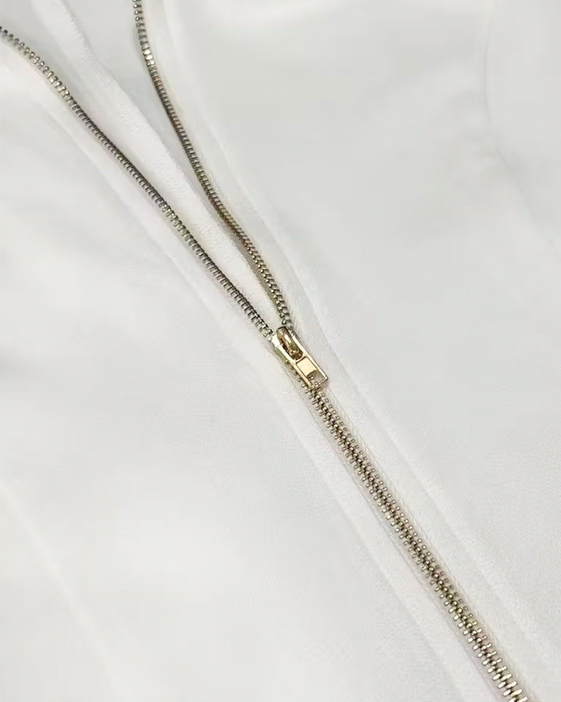 Zippered Collar And Fringed Hem Dress