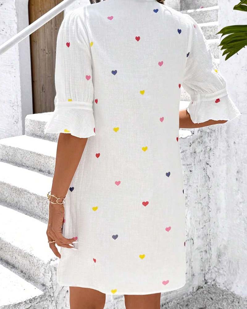 Colorful Heart Print V-Neck Dress