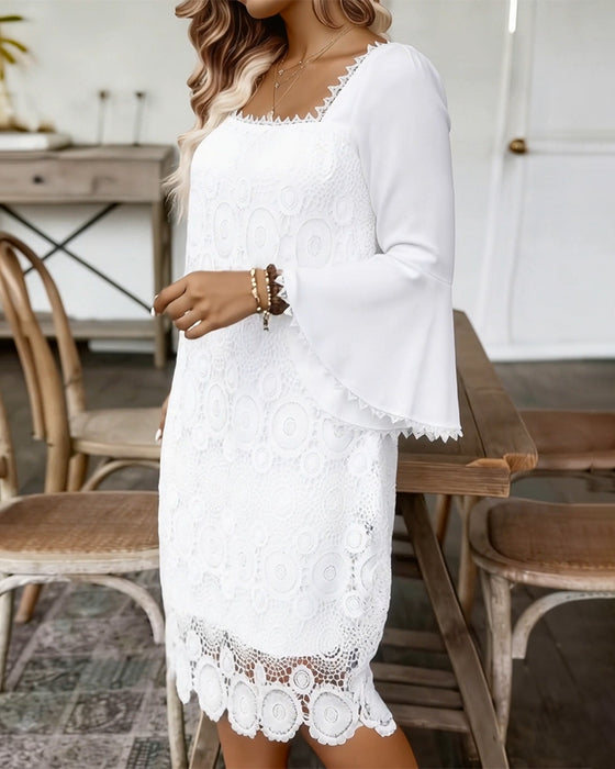 Square Neck Flared Sleeve Lace Dress