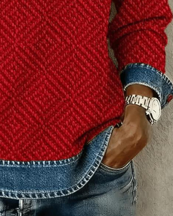 Collared Denim Patchwork Sweatshirt