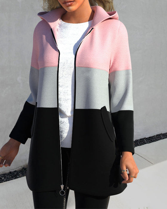 Color block hooded casual coat