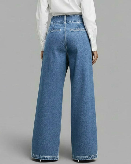 Fashionable Wide-Leg Denim Pants