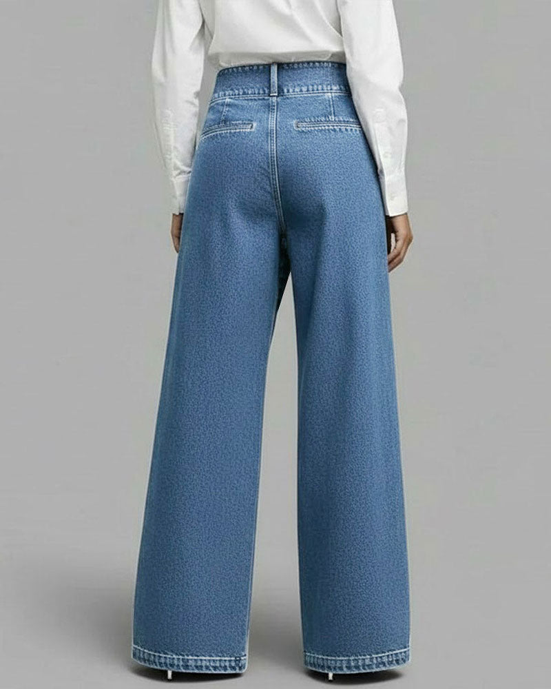 Fashionable Wide-Leg Denim Pants