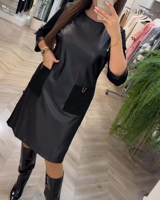 Fashion patchwork pocket shift dress