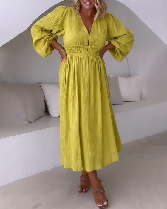 Lantern long sleeve solid color elegant dress