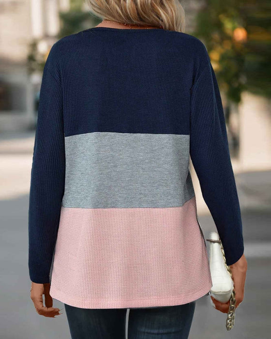 Button contrast casual top