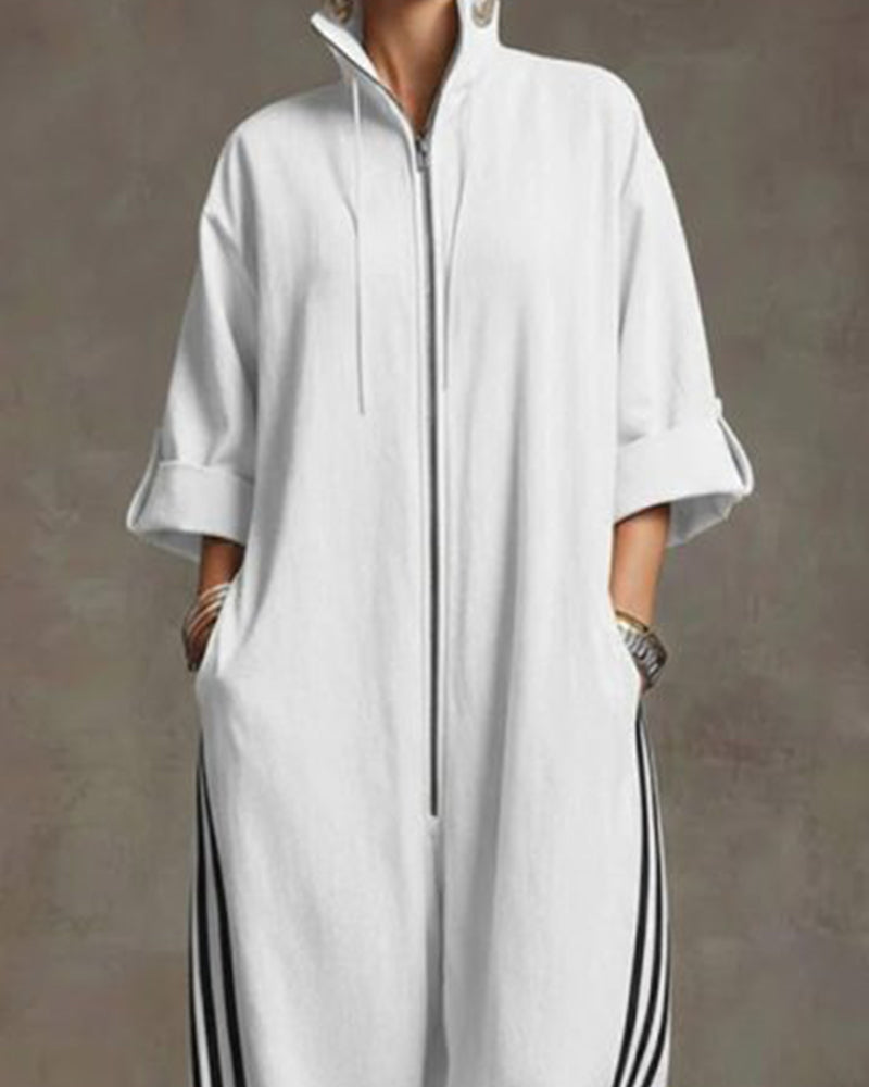 Striped Sporty Zip Jumpsuit