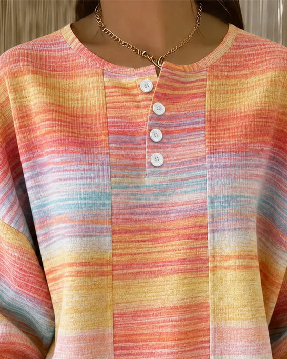 Crew Neck Button Ombre Sweatshirt