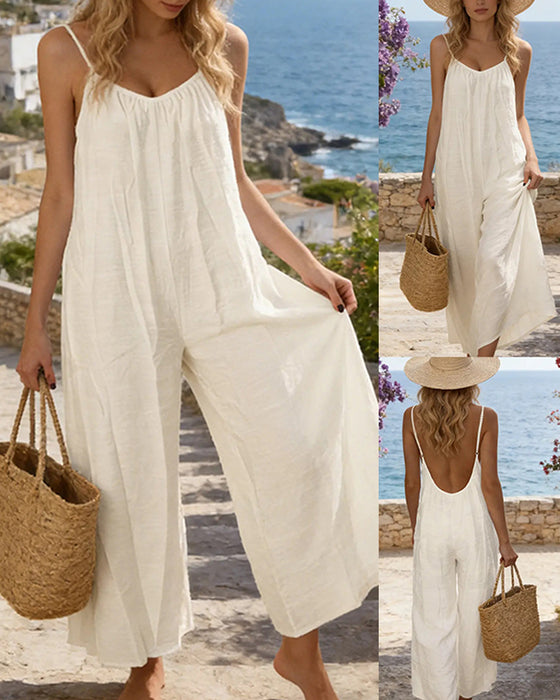 Spaghetti Straps Solid Color Jumpsuits