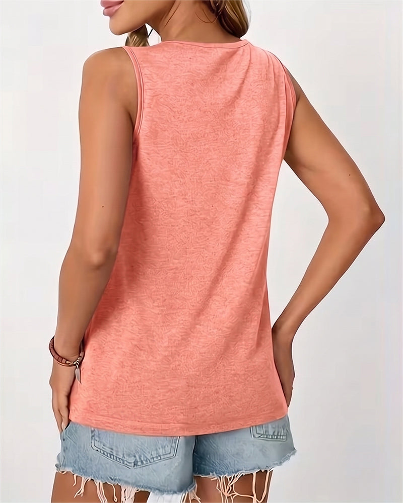 Solid Color U-Neck Pleated Tank Top
