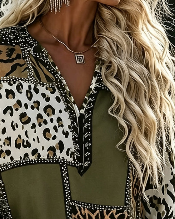 Leopard Color-Block Blouse