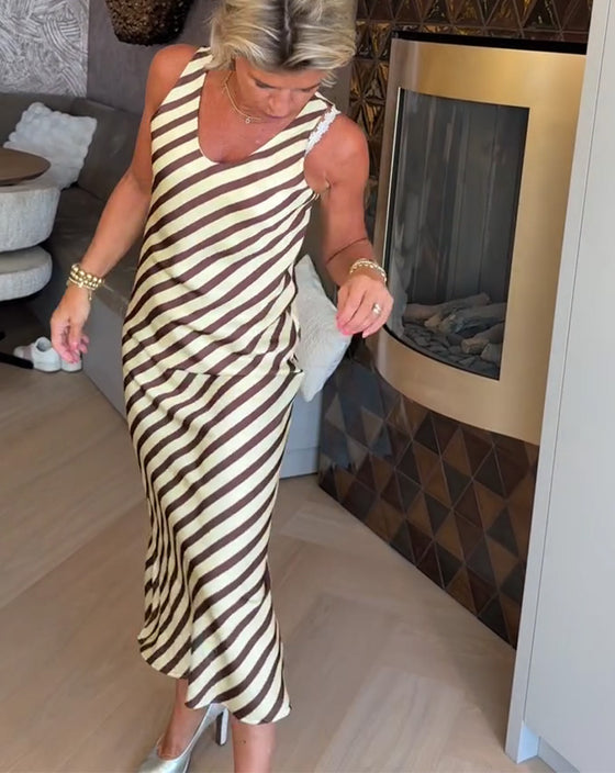 Sleeveless Stripe Sheath Maxi Dress