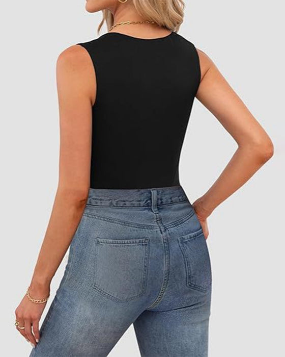 Square Neck Ribbed Solid Tank Top