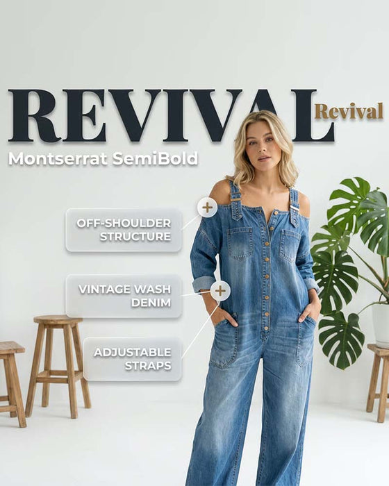 Spaghetti Strap Cold Shoulder Wide-Leg Denim Jumpsuit