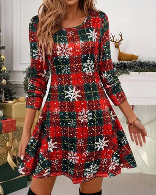 Plaid Print Round Neck Dress