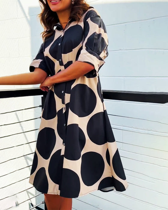 Geometric print button down casual dress