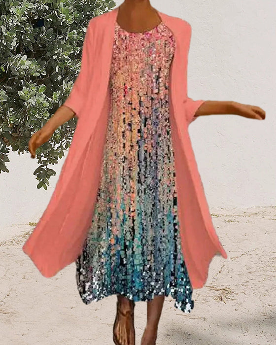 Elegant colorful round neck printed dress