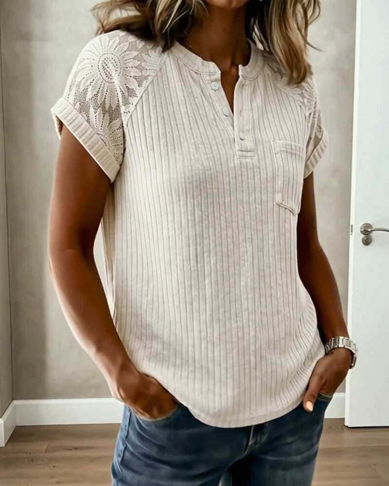 Ribbed Solid Color Short-Sleeved Top