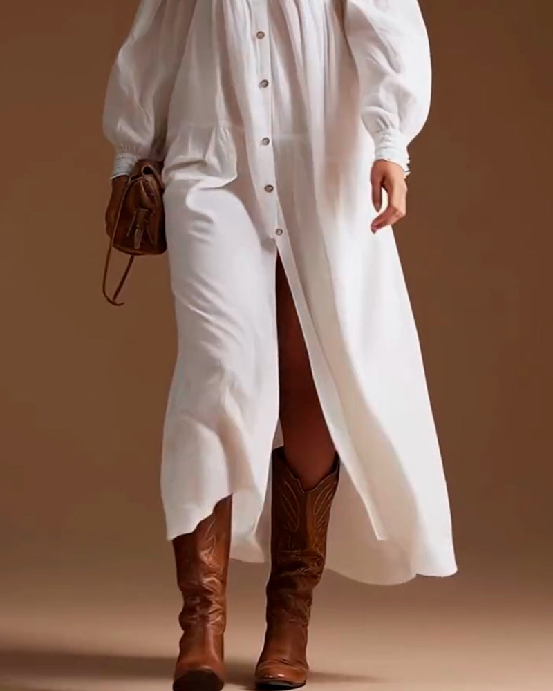 Buttoned Long Sleeve Dress