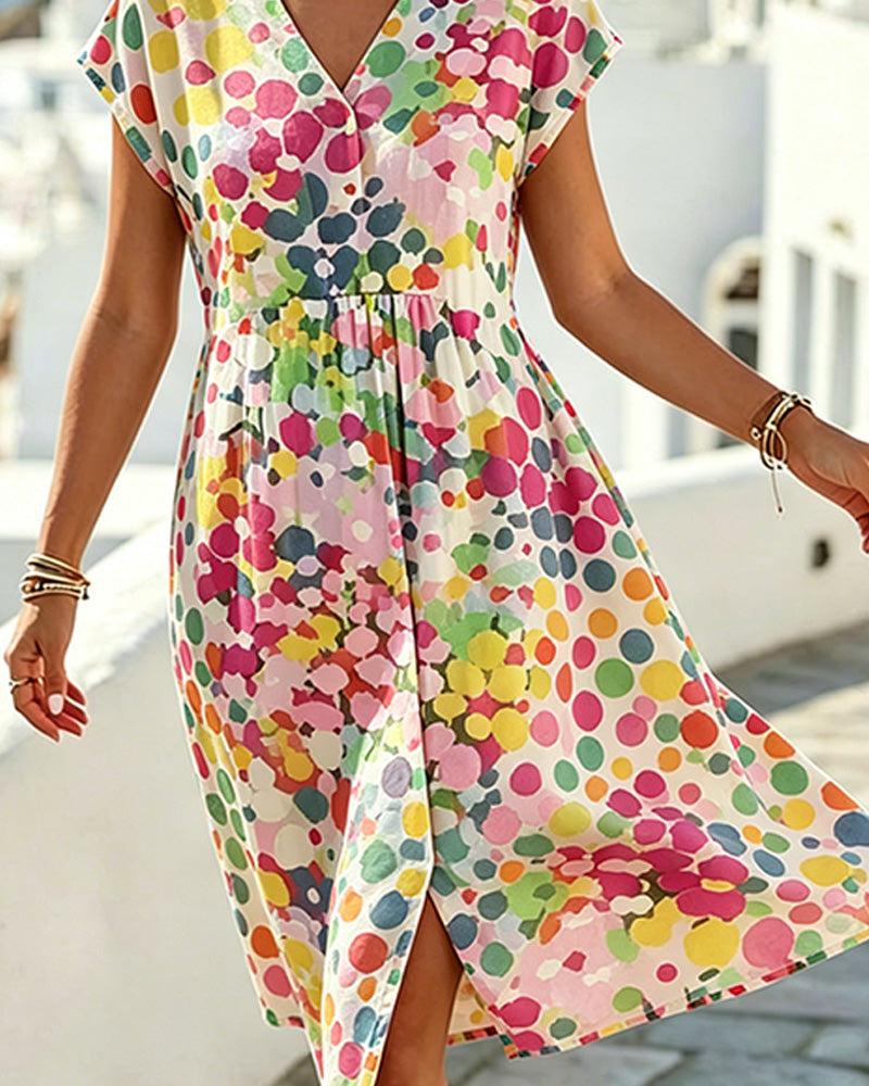 Polka Dot V-Neck Waist Dress