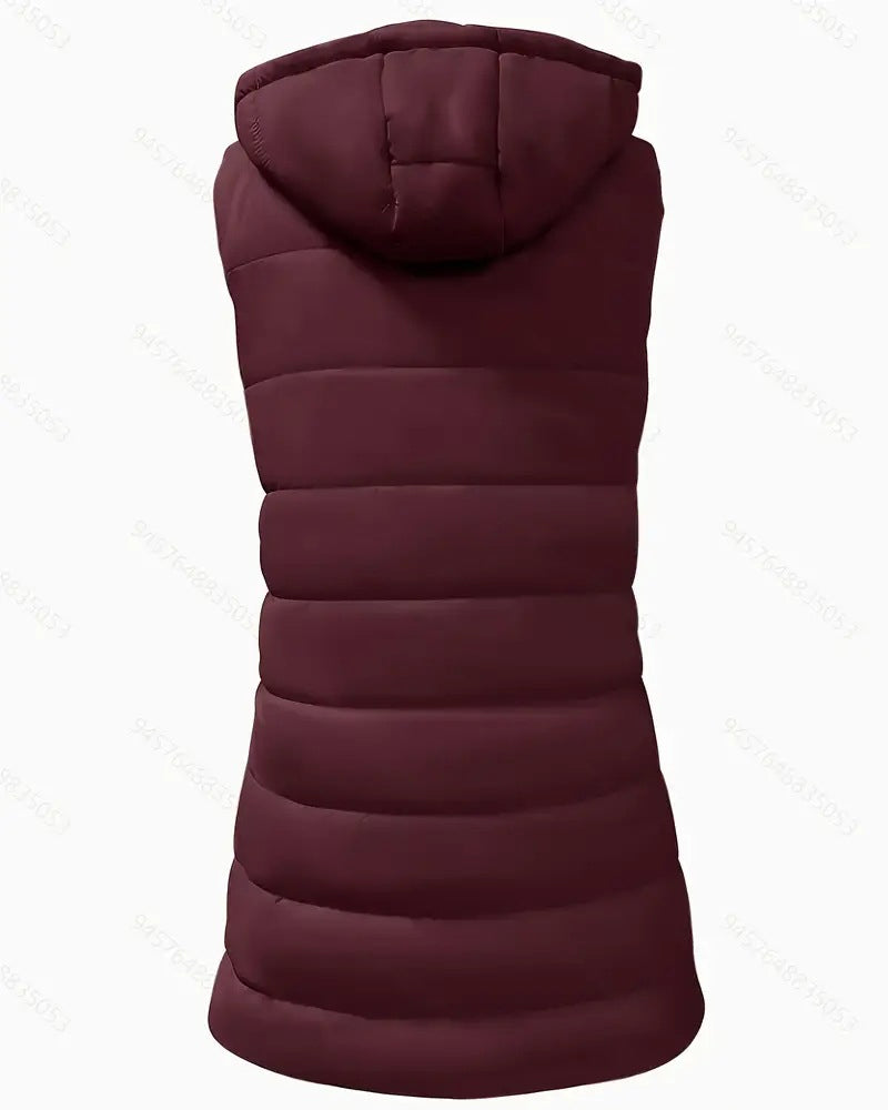 Hooded Mid-Length Vest Coat