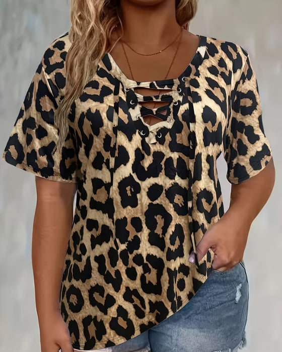 Classic Leopard Print Cross Tie T-Shirt