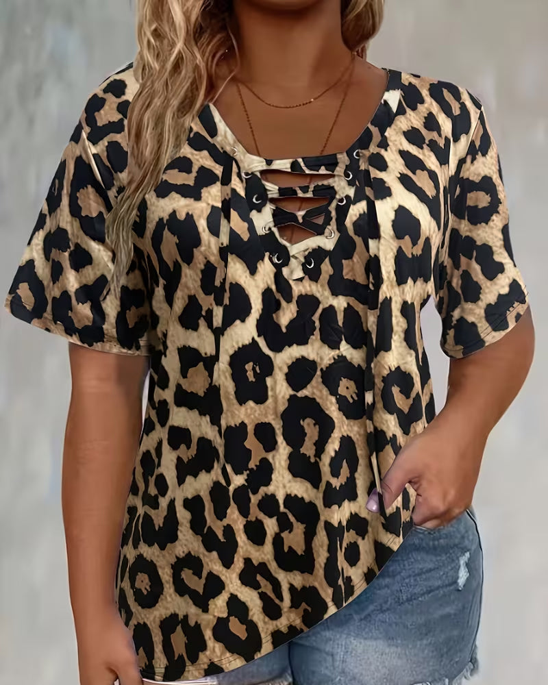 Classic Leopard Print Cross Tie T-Shirt