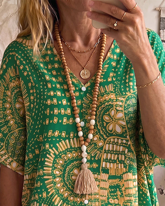 Ethnic Print V-Neck Blouse