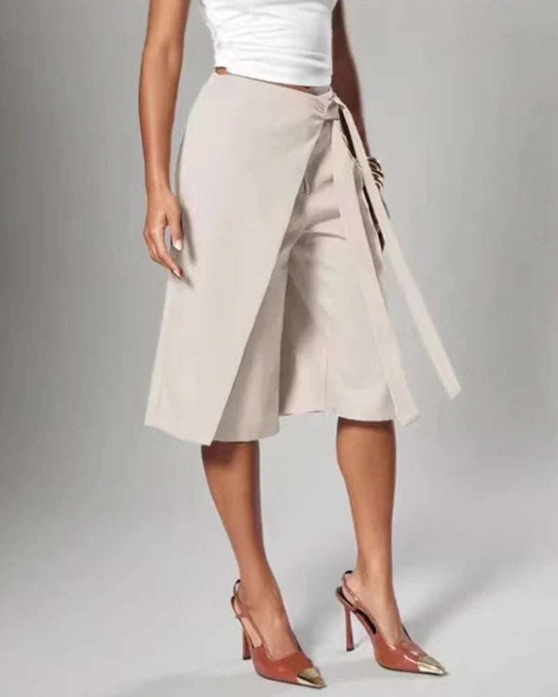 Wrap Tie Wide Leg Midi Pant