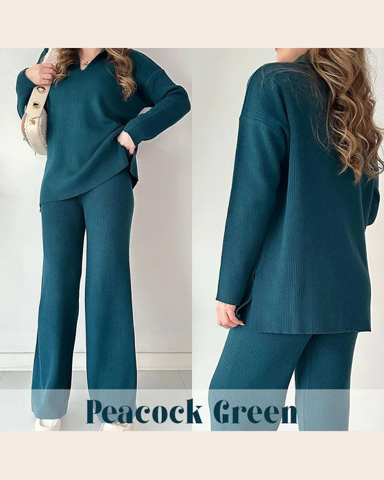 Solid - Colored and Knit Feature Two - Piece Set