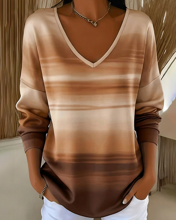 V-Neck Long Sleeve Ombre Sweatshirts