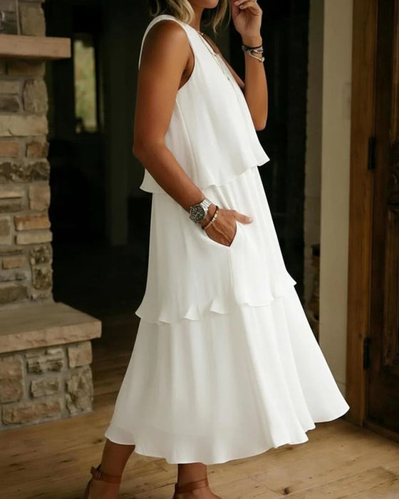 Layered Ruffled Sleeveless Dress