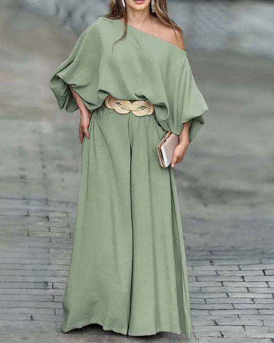 Casual One Shoulder Two Piece Set