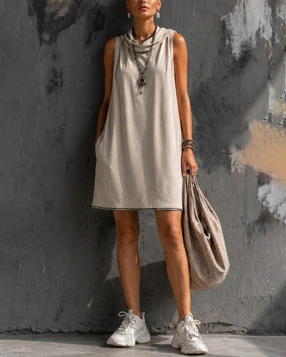 Cowl Neck Sleeveless Zipper Slit Dress