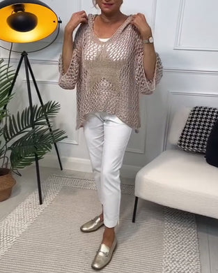 Solid color star cutout hooded sweater