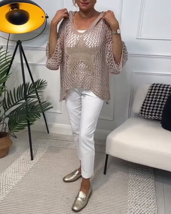 Solid color star cutout hooded sweater