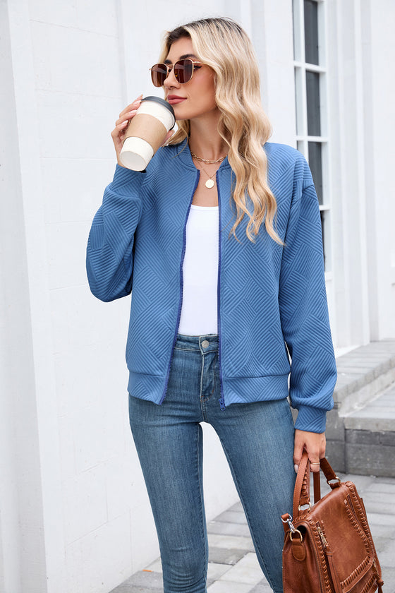 Solid Baseball Neck Long Sleeve Coat
