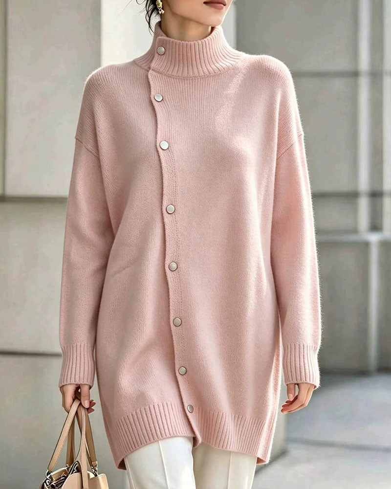 Turtleneck Single Breasted Cardigan