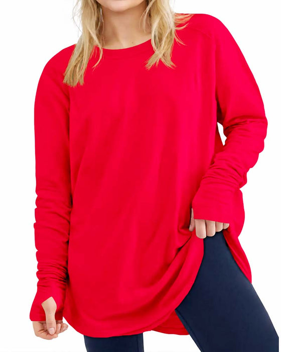 Crew Neck Long Sleeve Solid Color Loose T-Shirt