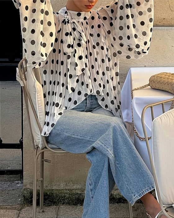 Casual Polka Dot Long Sleeve Blouse