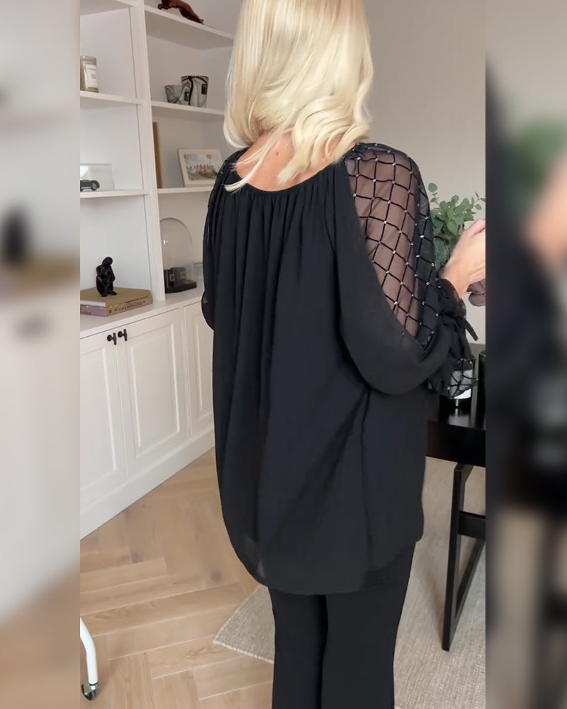 Solid Color Patchwork Ruffle Sleeve Blouse