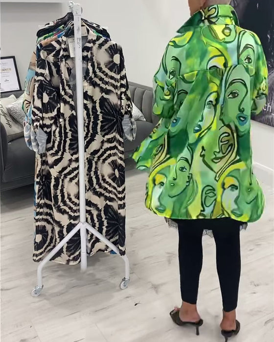 Face print lapel casual shirt